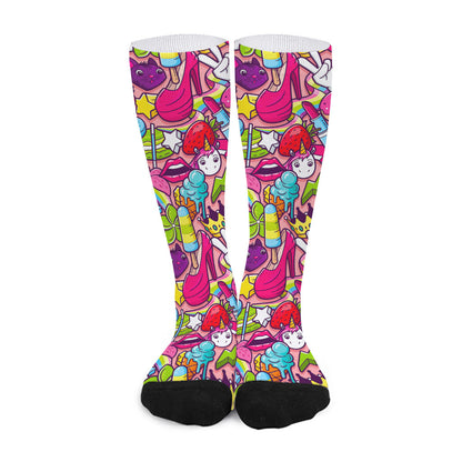 Girly Unicorn Cartoon Pattern Print Long Socks