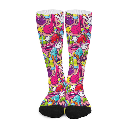 Girly Unicorn Cartoon Pattern Print Long Socks