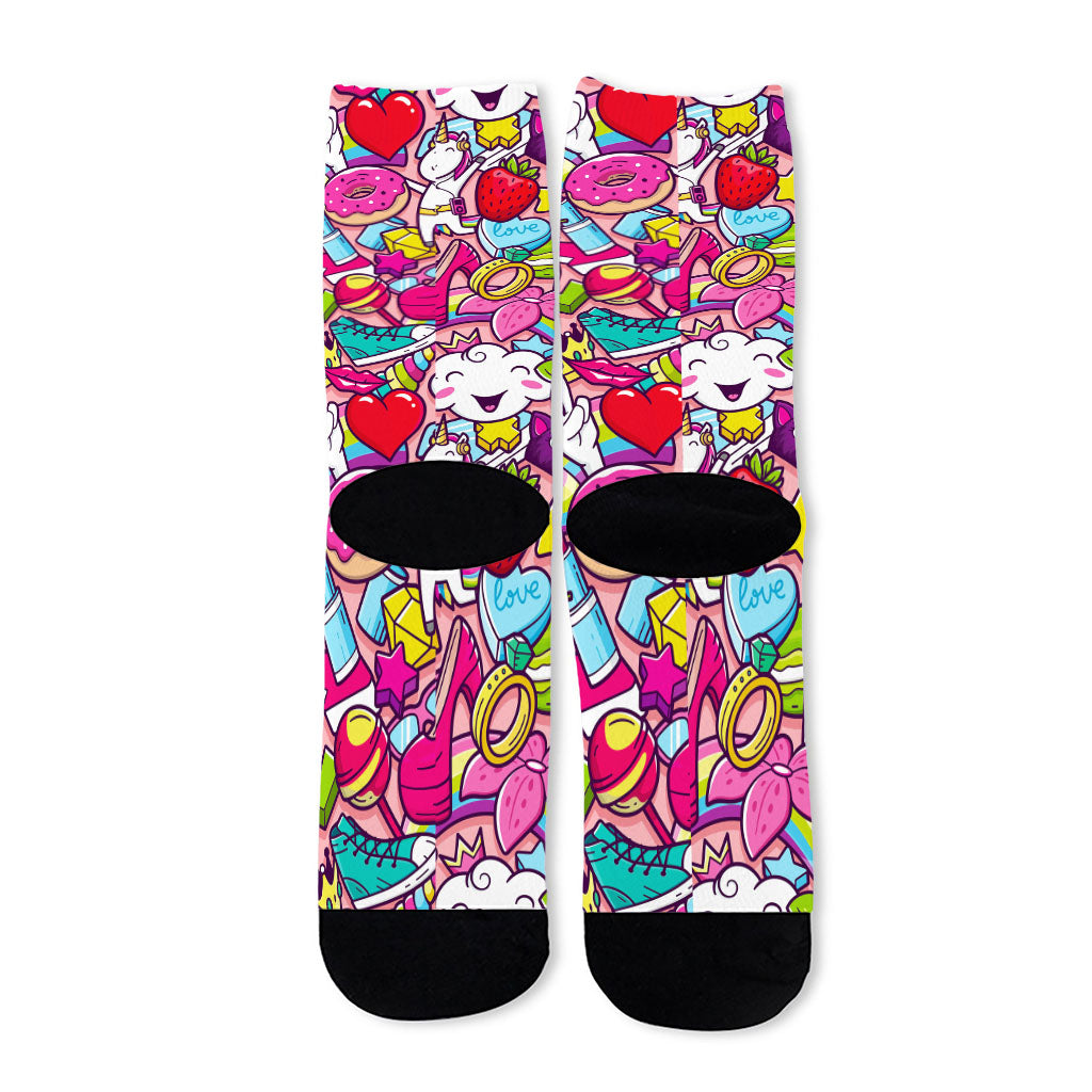 Girly Unicorn Cartoon Pattern Print Long Socks
