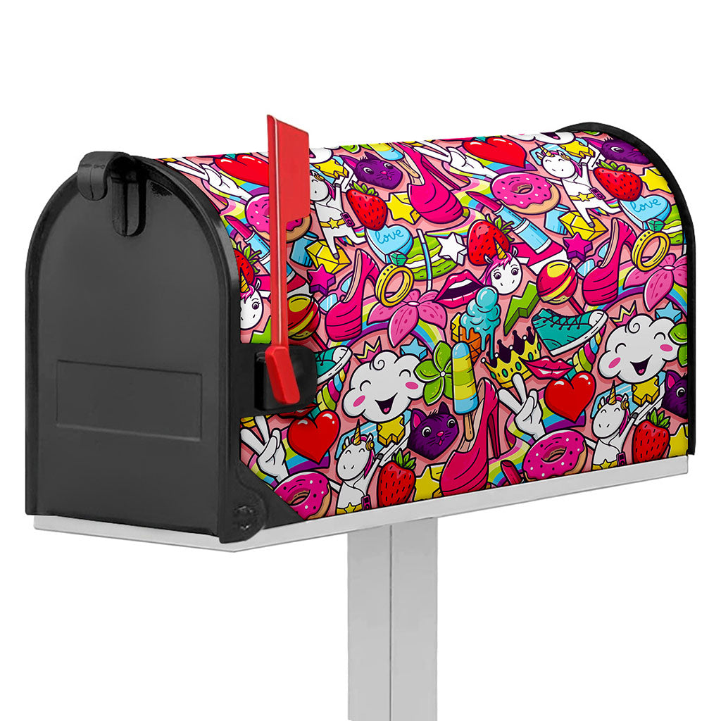 Girly Unicorn Cartoon Pattern Print Mailbox Cover