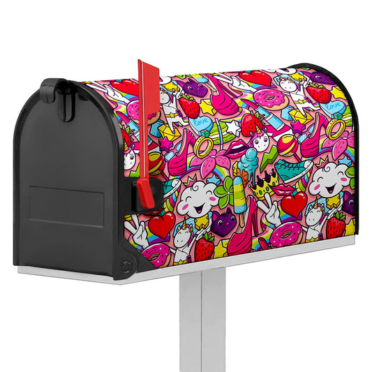 Girly Unicorn Cartoon Pattern Print Mailbox Cover