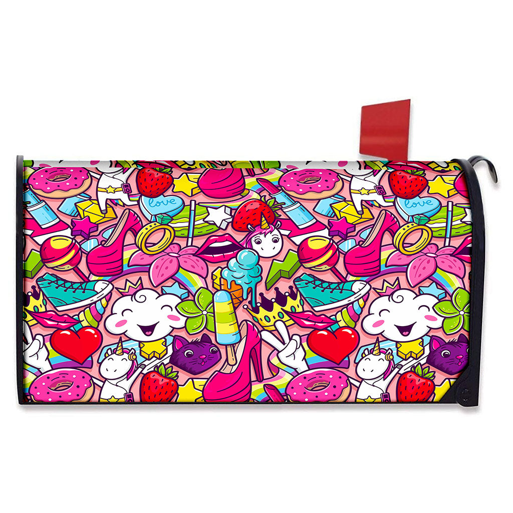 Girly Unicorn Cartoon Pattern Print Mailbox Cover