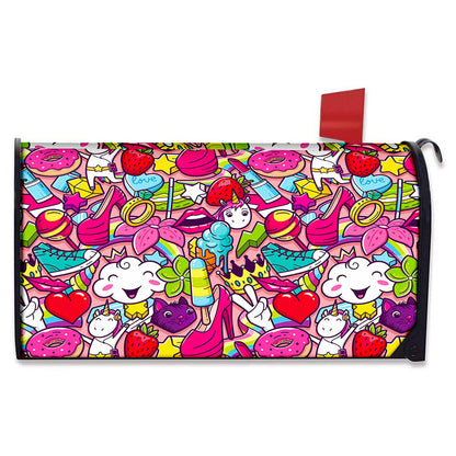 Girly Unicorn Cartoon Pattern Print Mailbox Cover