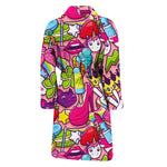 Girly Unicorn Cartoon Pattern Print Men's Bathrobe