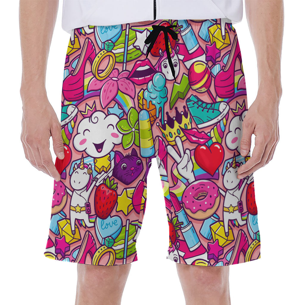 Girly Unicorn Cartoon Pattern Print Men's Beach Shorts