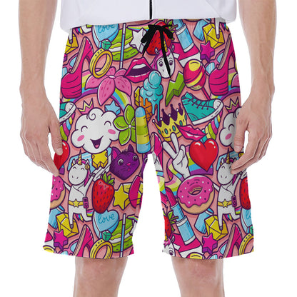 Girly Unicorn Cartoon Pattern Print Men's Beach Shorts