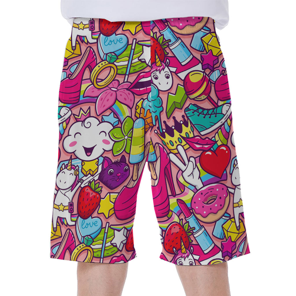 Girly Unicorn Cartoon Pattern Print Men's Beach Shorts