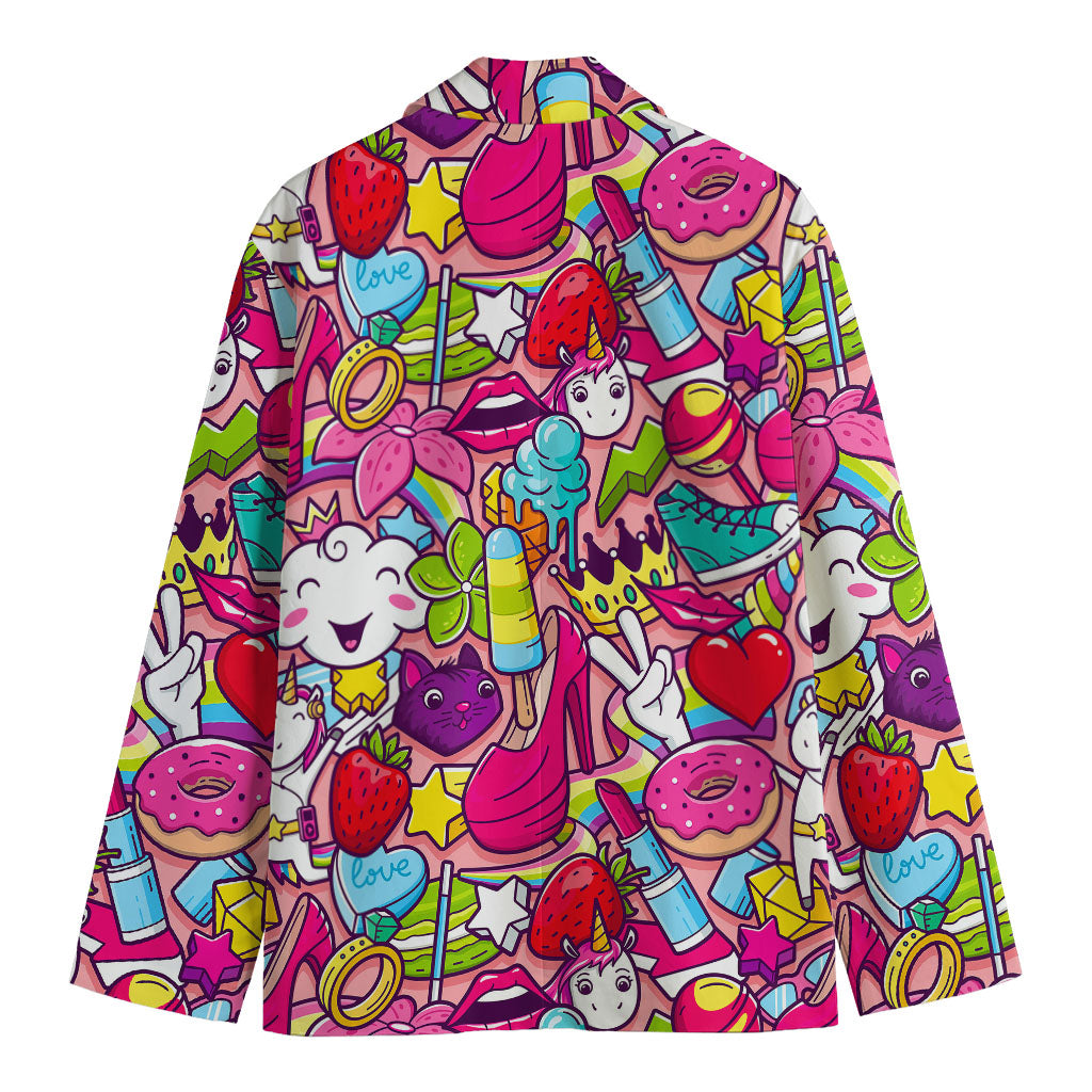 Girly Unicorn Cartoon Pattern Print Men's Blazer