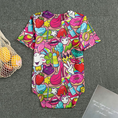 Girly Unicorn Cartoon Pattern Print Men's Bodysuit