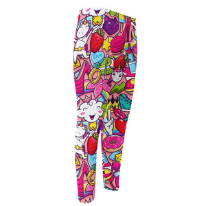 Girly Unicorn Cartoon Pattern Print Men's Compression Pants