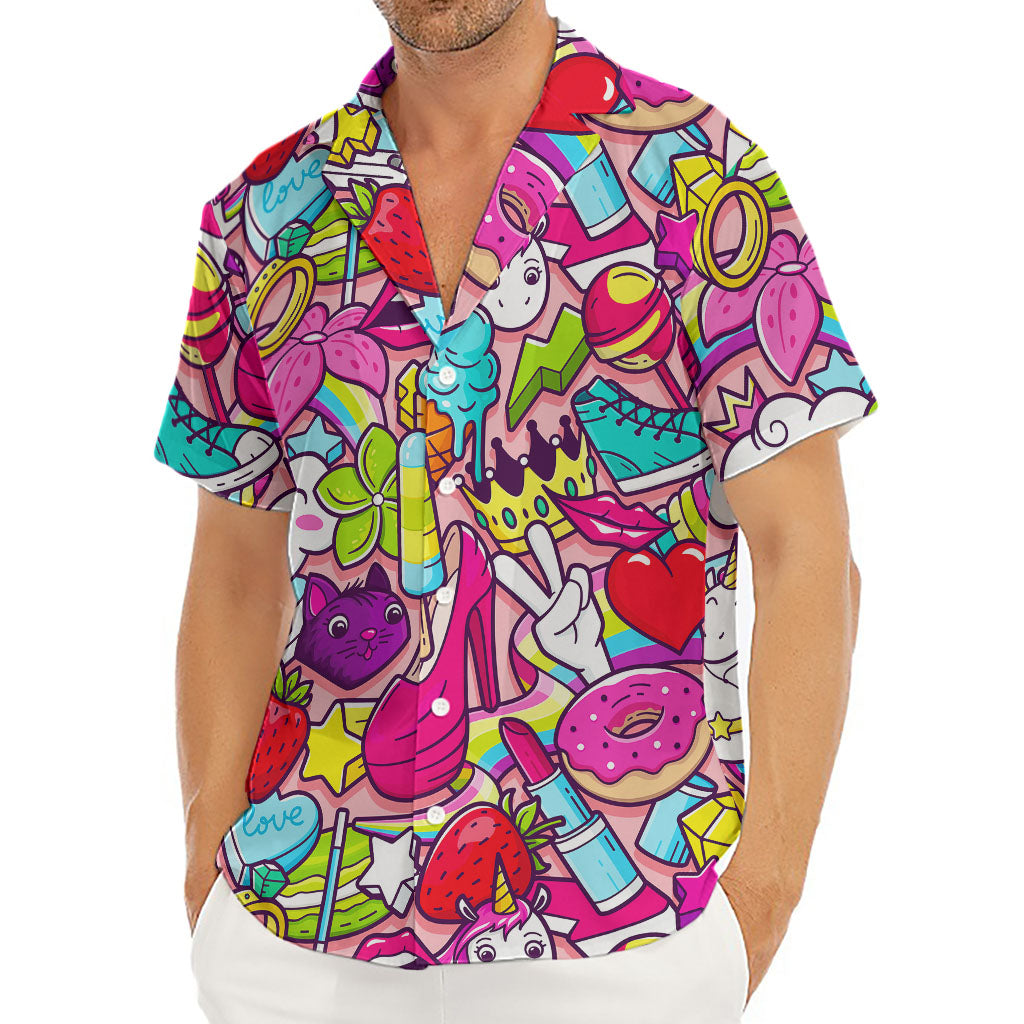 Girly Unicorn Cartoon Pattern Print Men's Deep V-Neck Shirt