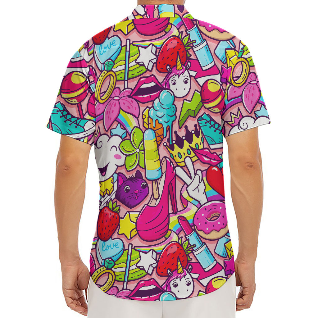 Girly Unicorn Cartoon Pattern Print Men's Deep V-Neck Shirt