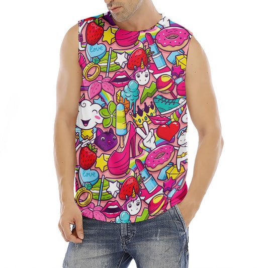 Girly Unicorn Cartoon Pattern Print Men's Fitness Tank Top