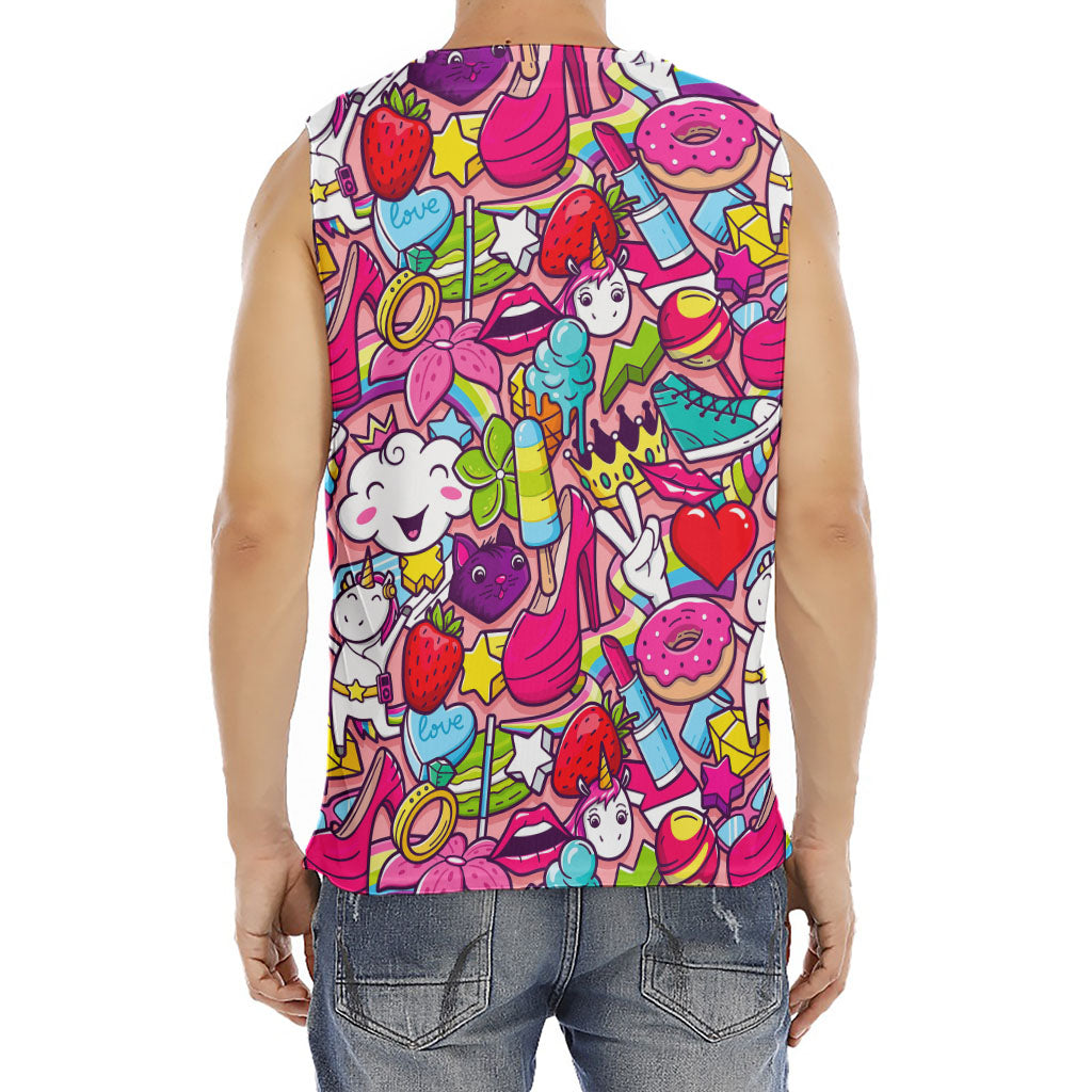 Girly Unicorn Cartoon Pattern Print Men's Fitness Tank Top