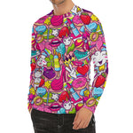 Girly Unicorn Cartoon Pattern Print Men's Long Sleeve Rash Guard