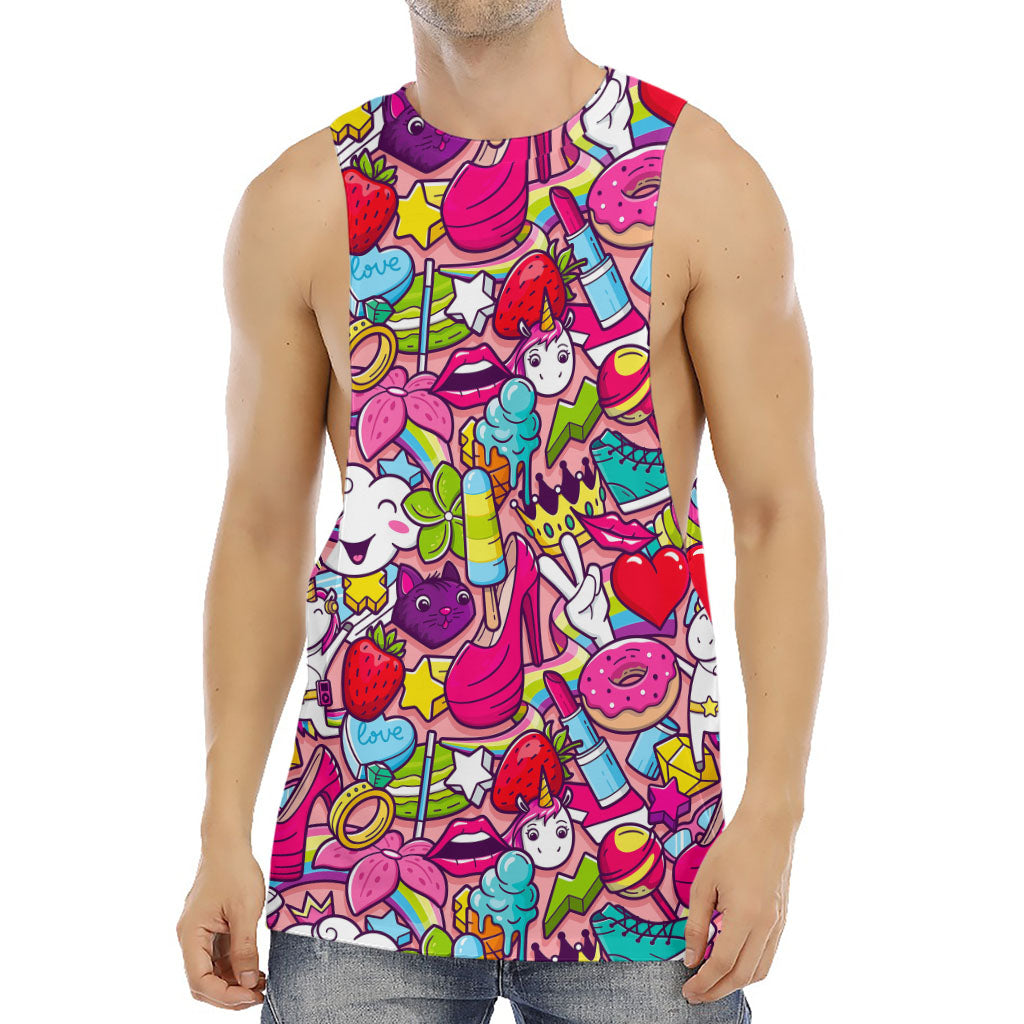Girly Unicorn Cartoon Pattern Print Men's Muscle Tank Top