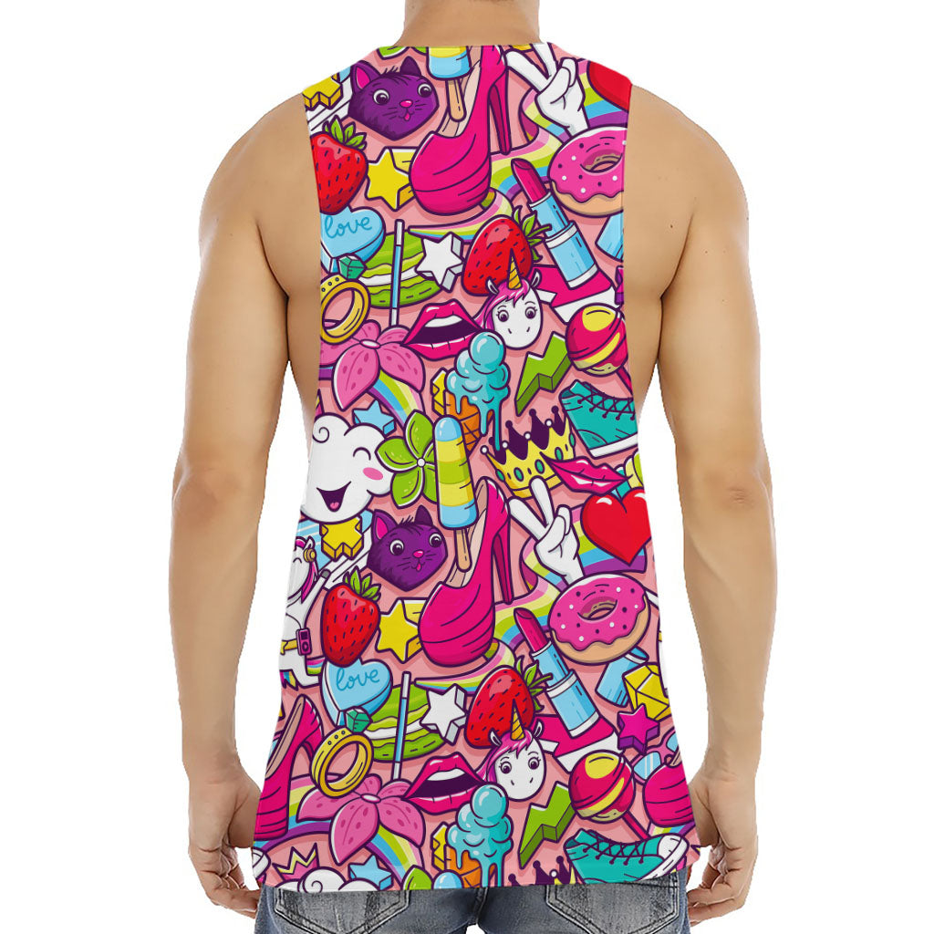 Girly Unicorn Cartoon Pattern Print Men's Muscle Tank Top