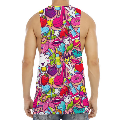 Girly Unicorn Cartoon Pattern Print Men's Muscle Tank Top