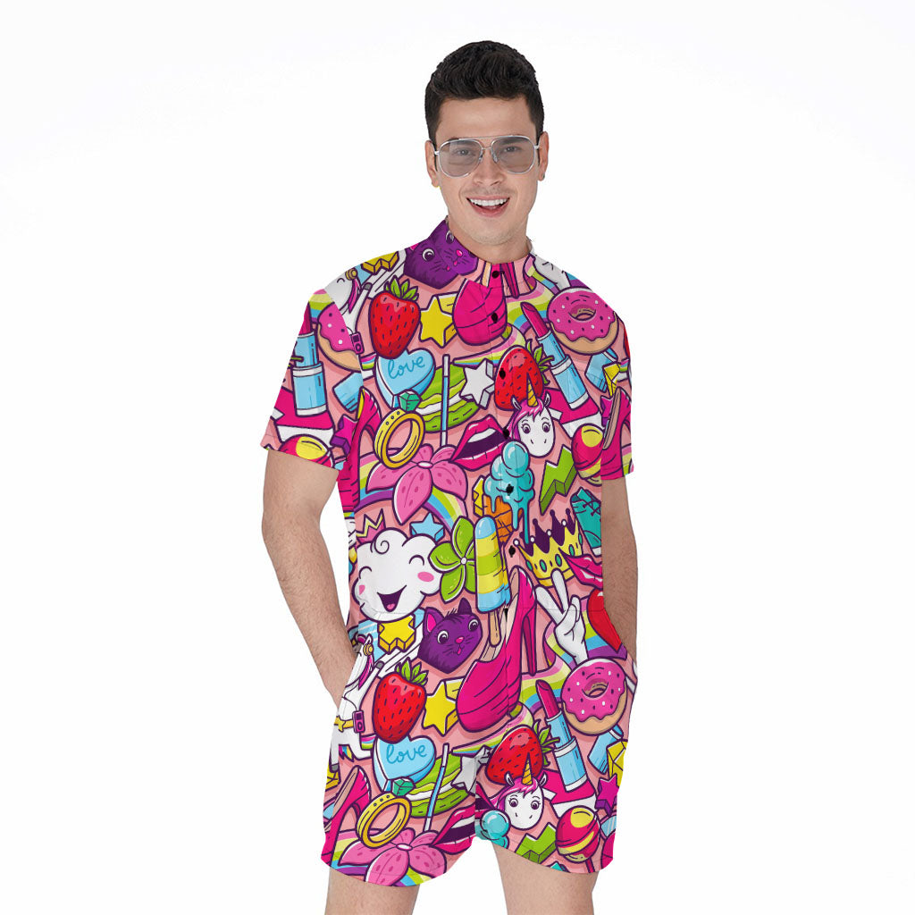 Girly Unicorn Cartoon Pattern Print Men's Rompers