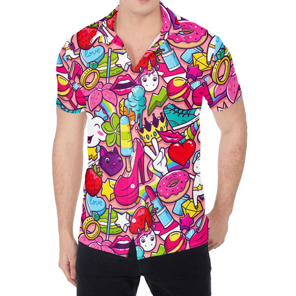 Girly Unicorn Cartoon Pattern Print Men's Shirt
