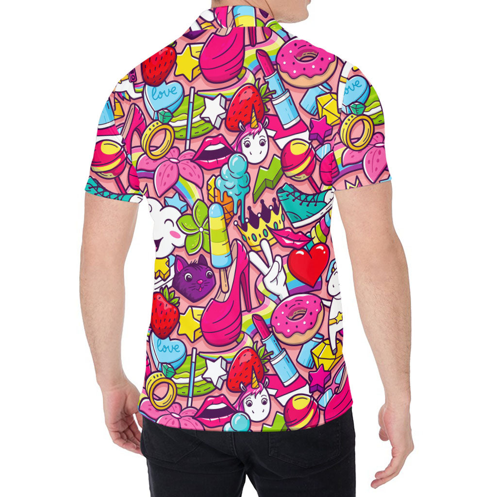 Girly Unicorn Cartoon Pattern Print Men's Shirt