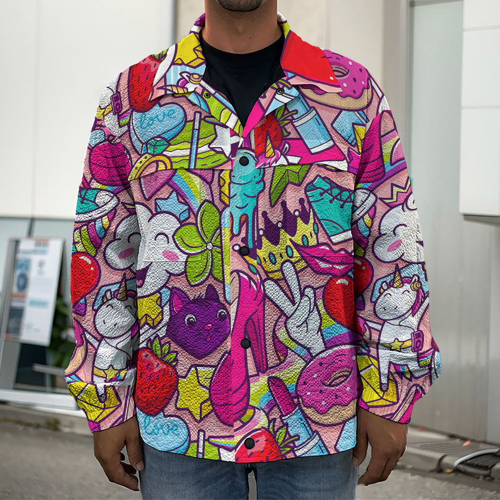 Girly Unicorn Cartoon Pattern Print Men's Shirt Jacket