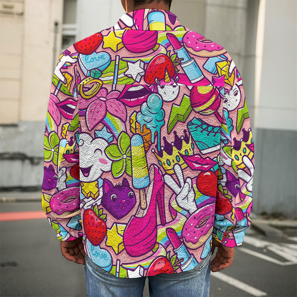 Girly Unicorn Cartoon Pattern Print Men's Shirt Jacket