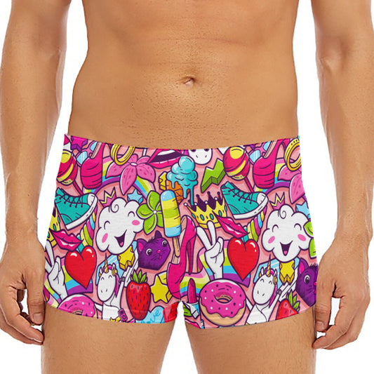 Girly Unicorn Cartoon Pattern Print Men's Short Boxer Briefs