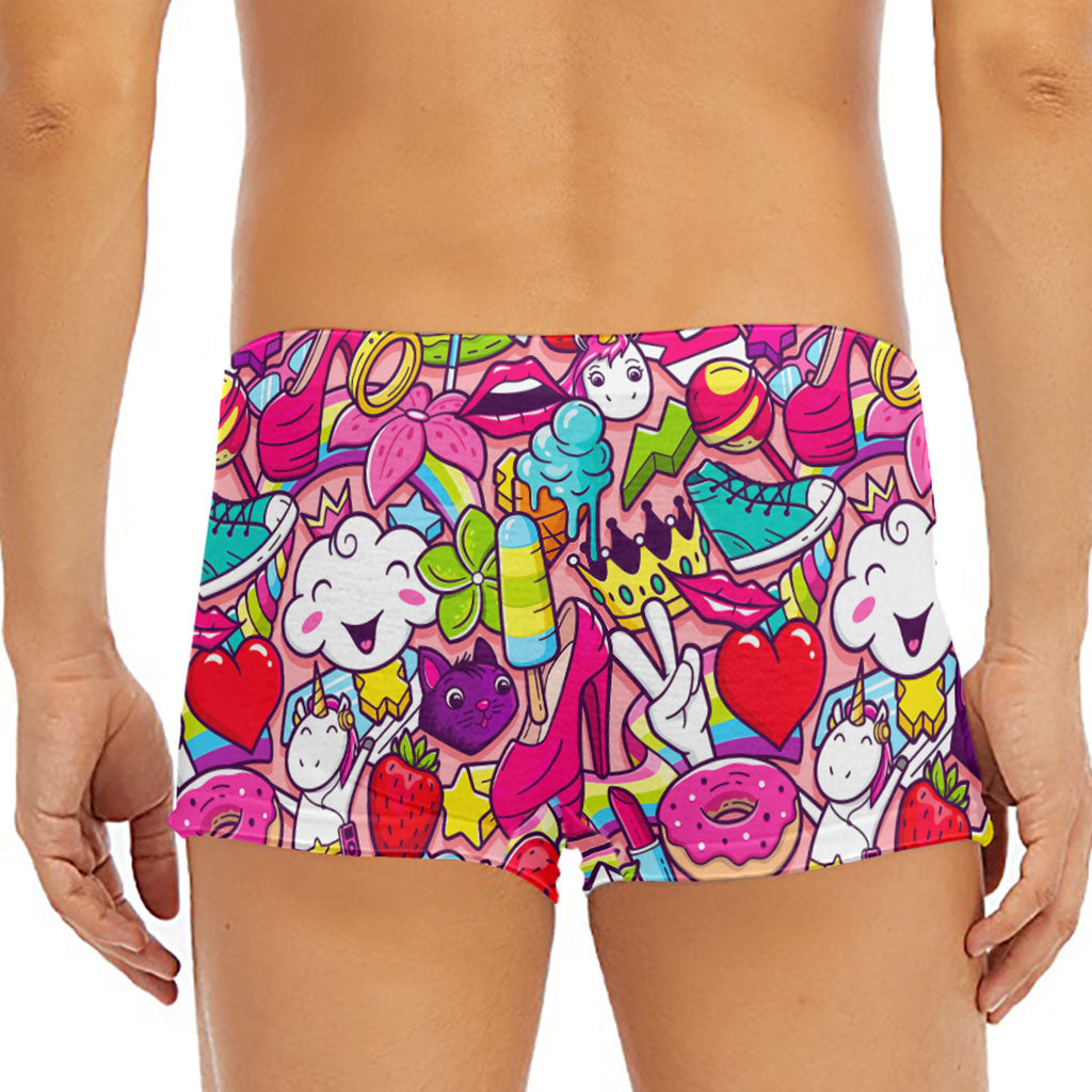 Girly Unicorn Cartoon Pattern Print Men's Short Boxer Briefs
