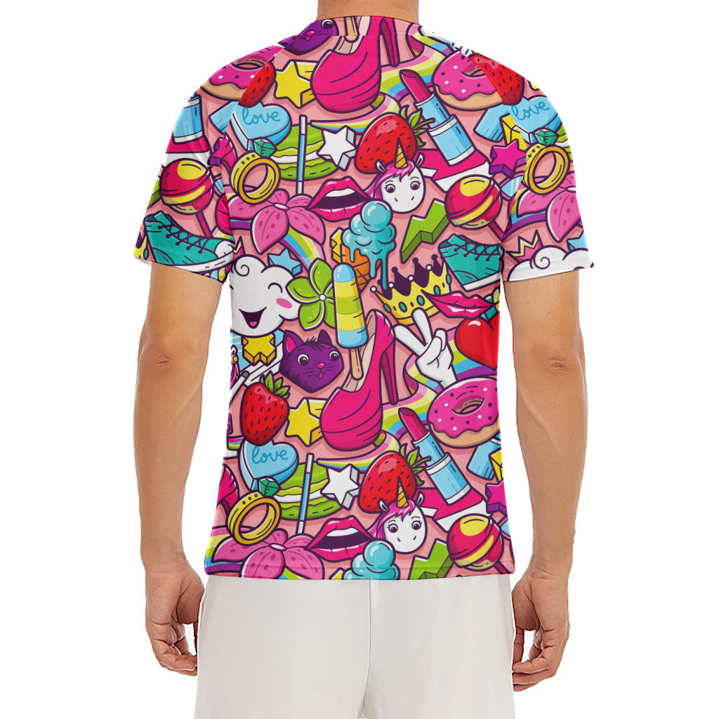 Girly Unicorn Cartoon Pattern Print Men's Short Sleeve Rash Guard