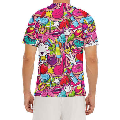 Girly Unicorn Cartoon Pattern Print Men's Short Sleeve Rash Guard