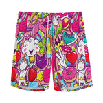 Girly Unicorn Cartoon Pattern Print Men's Sports Shorts
