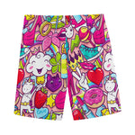 Girly Unicorn Cartoon Pattern Print Men's Sports Shorts