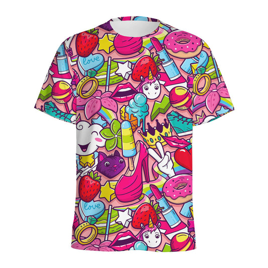 Girly Unicorn Cartoon Pattern Print Men's Sports T-Shirt