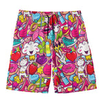 Girly Unicorn Cartoon Pattern Print Men's Swim Trunks