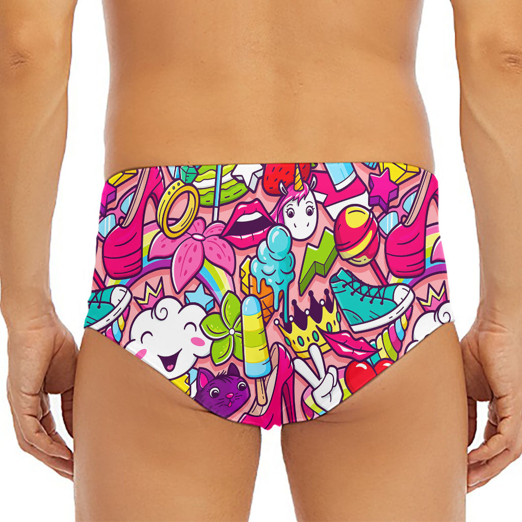 Girly Unicorn Cartoon Pattern Print Men's Triangle Swim Briefs