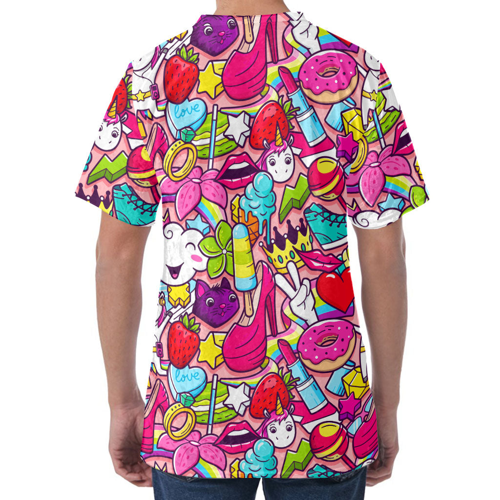 Girly Unicorn Cartoon Pattern Print Men's Velvet T-Shirt