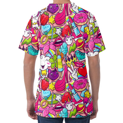 Girly Unicorn Cartoon Pattern Print Men's Velvet T-Shirt