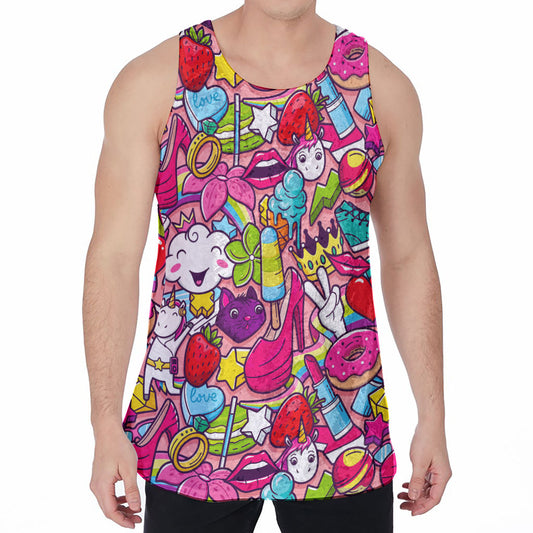 Girly Unicorn Cartoon Pattern Print Men's Velvet Tank Top
