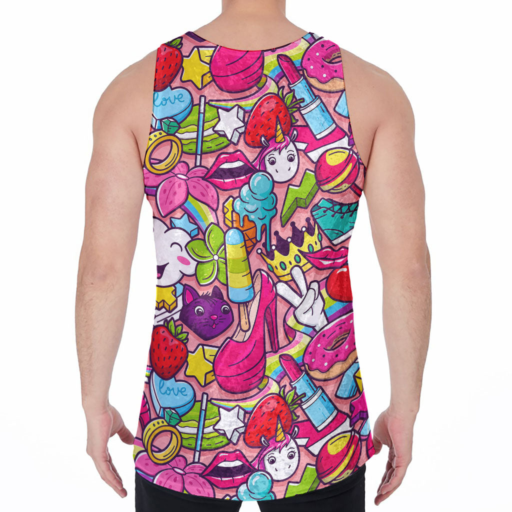 Girly Unicorn Cartoon Pattern Print Men's Velvet Tank Top