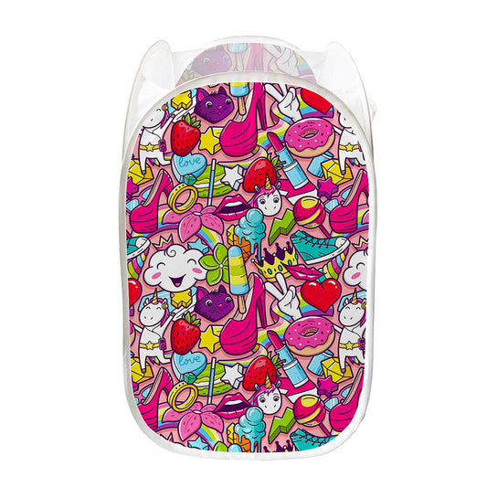 Girly Unicorn Cartoon Pattern Print Mesh Laundry Hamper