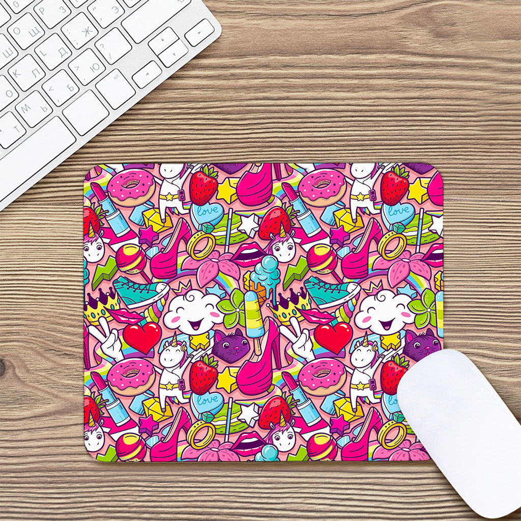 Girly Unicorn Cartoon Pattern Print Mouse Pad