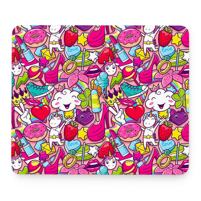 Girly Unicorn Cartoon Pattern Print Mouse Pad