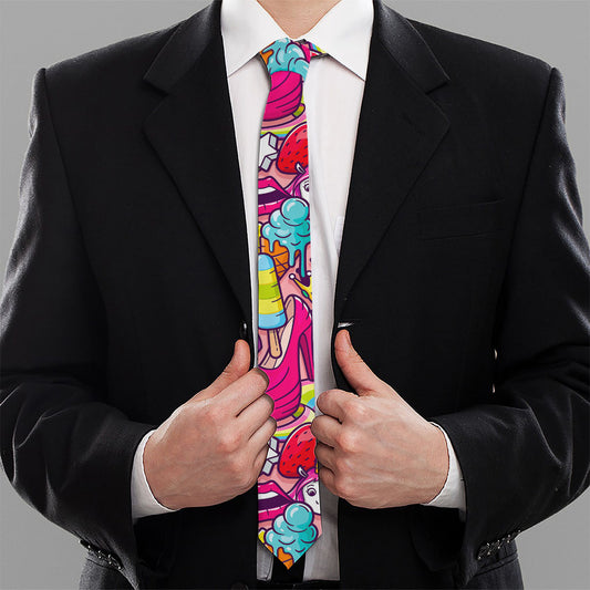 Girly Unicorn Cartoon Pattern Print Necktie