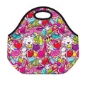 Girly Unicorn Cartoon Pattern Print Neoprene Lunch Bag