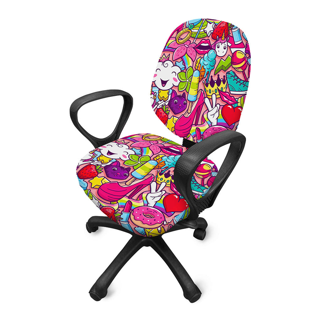Girly Unicorn Cartoon Pattern Print Office Chair Cover
