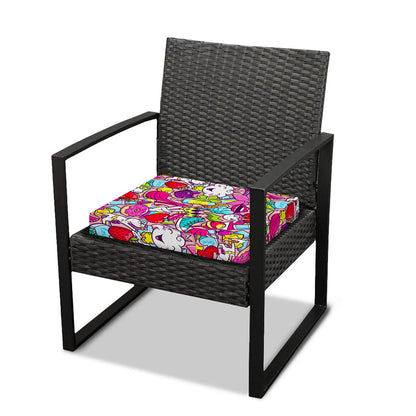 Girly Unicorn Cartoon Pattern Print Outdoor Seat Cushion Cover