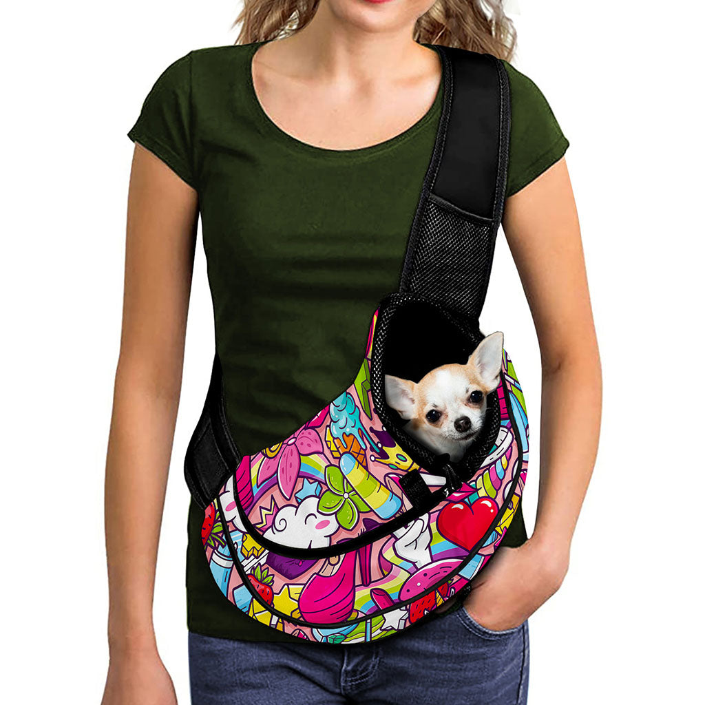 Girly Unicorn Cartoon Pattern Print Pet Sling Carrier