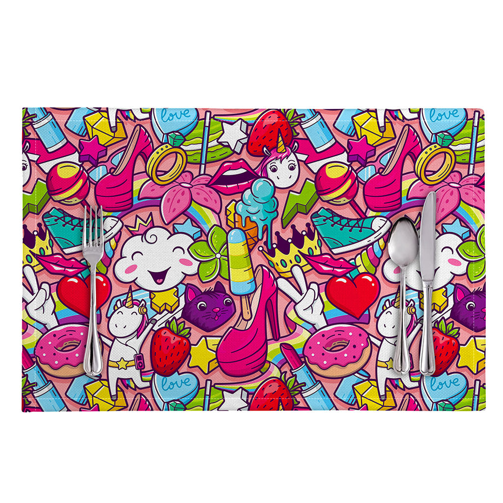 Girly Unicorn Cartoon Pattern Print Placemat