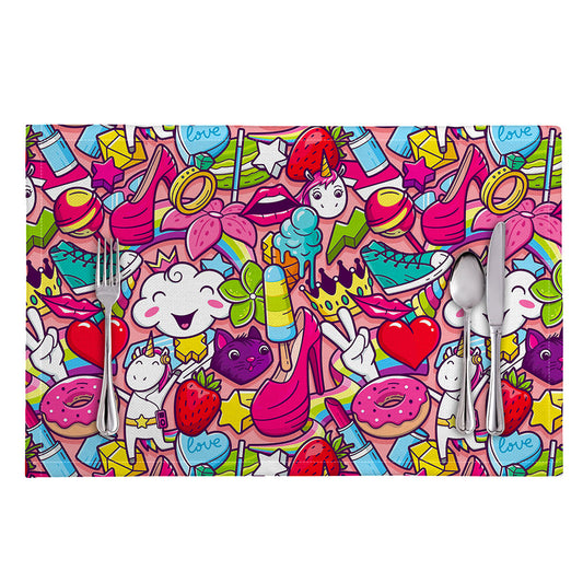 Girly Unicorn Cartoon Pattern Print Placemat